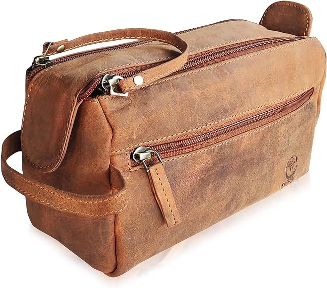 Amazon.com: Leather Toiletry Bag for Men - Hygiene Organizer Travel Dopp Kit By Rustic Town (Brow... | Amazon (US)