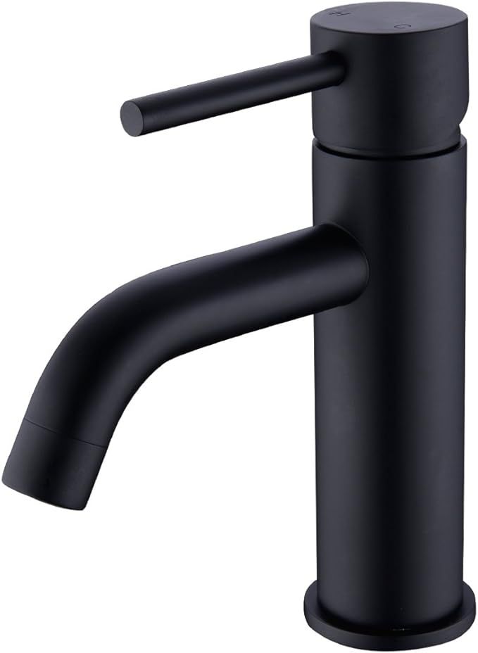 TRUSTMI Brass Single Lever Single Hole Bathroom Basin Sink Faucet, Matte Black | Amazon (US)