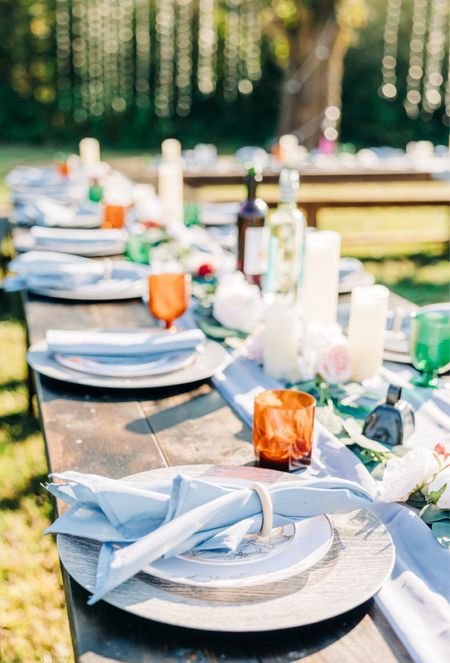 Outdoor wedding tablescape: wedding table, shower tablescape, wedding centerpiece, flameless candles 

#LTKParties #LTKStyleTip #LTKWedding