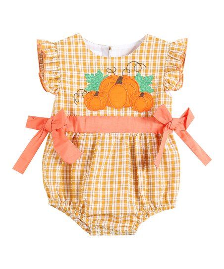 Orange Plaid Pumpkin Ruffle &amp; Bow Bubble Bodysuit - Infant &amp; Toddler | Zulily