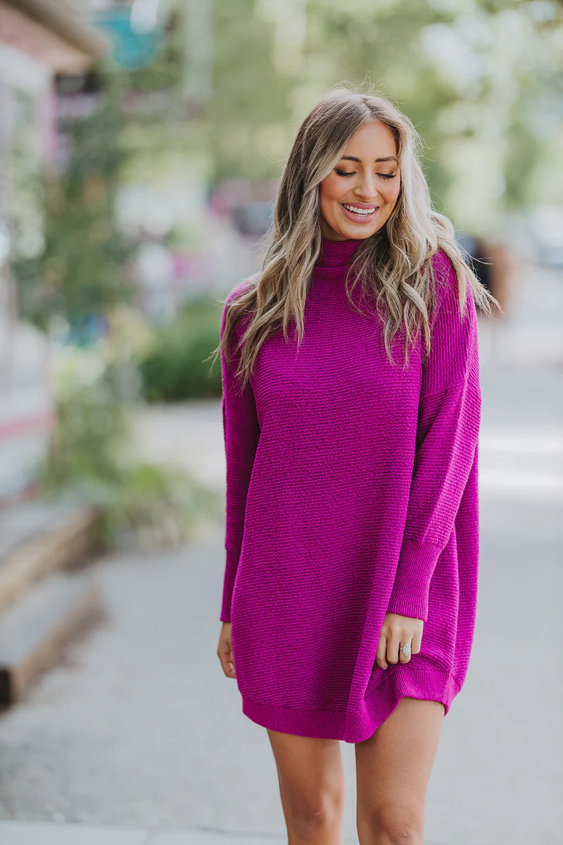 BuddyLove | Mara Turtle Neck Short Dress | Mulberry | BuddyLove
