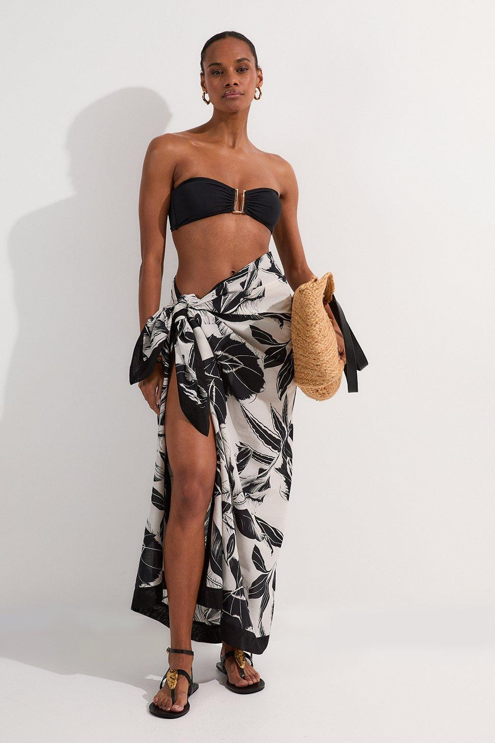 Palm Border Print Cotton Voile Sarong | Karen Millen UK + IE + DE + NL