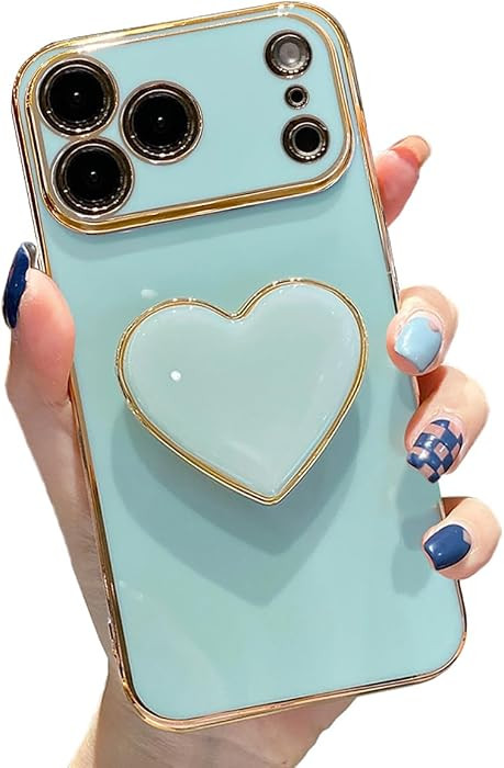 Cute Case for iPhone 17 Pro Max 6.9'', Green Soft Plating TPU Shockproof Protective Cover with St... | Amazon (US)