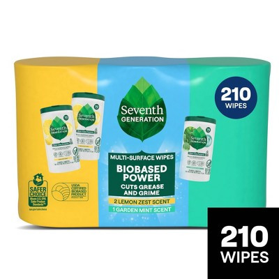 Seventh Generation Lemon Mint Mix All Purpose Cleaners Wipes - 3pk - 210pk: Multi-Surface, Toilet, Countertops | Target