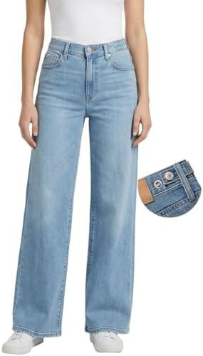 Women's Adjustable Wasit Baggy Jeans with Snap-Button Waistband Wide Straight Leg High Rise Jeans... | Amazon (US)