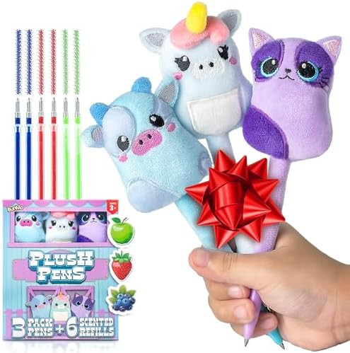 BUNMO Stocking Stuffers for Kids - 3 Pack Cute Pens - 6 Scented & Glittery Refills - Plush Fun Pe... | Amazon (US)
