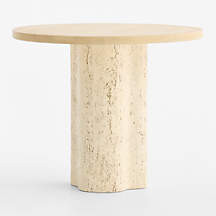 Fleur 36" Faux Travertine and Wood Round Pedestal Dining Table | Crate & Barrel | Crate & Barrel