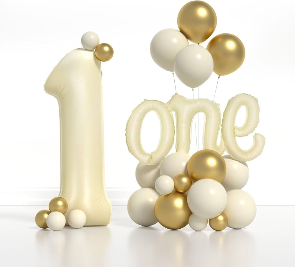 Boys or Girls 1st Birthday Decorations Kits - 40 Inch Cream Number 1 and 18 Inch one Foil Balloon... | Amazon (US)