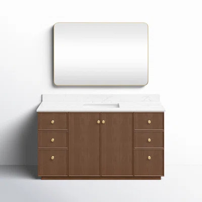 Rally 60'' Free Standing Single Bathroom Vanity with Calacatta Quartz Top with Mirror | Wayfair Professional