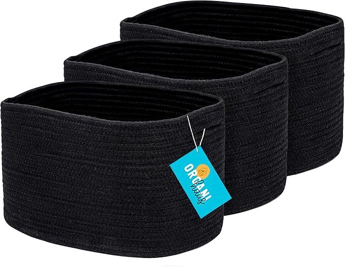 OrganiHaus Black Baskets for Organizing 3-Pack | Storage Baskets for Shelves | Woven Baskets for ... | Amazon (US)