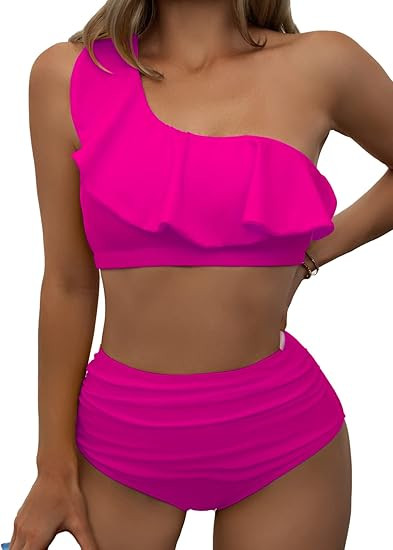 Eomenie Women One Shoulder Ruffle Two Piece Swimsuits High Waisted Tummy Control Bikini Sets 2 Pi... | Amazon (US)