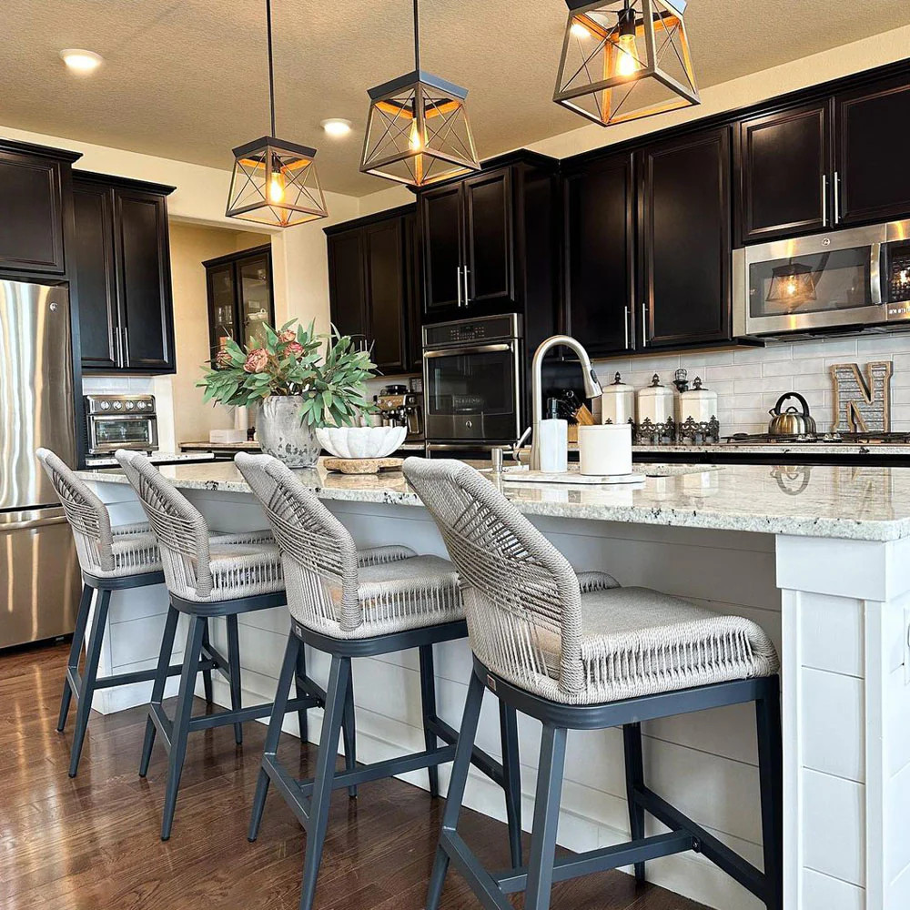 PURPLE LEAF 2 Set Outdoor Bar Stool Chair Set, Modern Counter Height Stool, Cushion Included | Purple Leaf