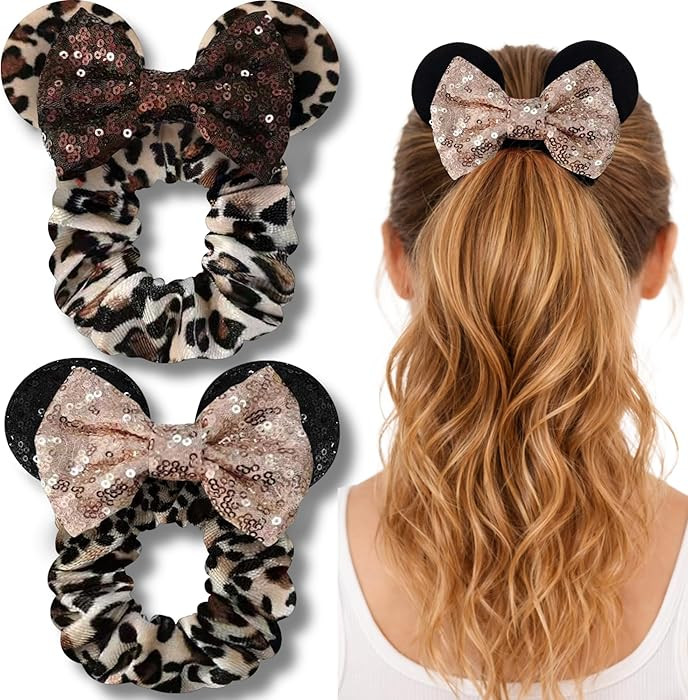 Styla Hair 2pk Mouse Ear Scrunchies for Kids Velvet Hair Bow Scrunchies for Women - Sparkle Sequi... | Amazon (US)