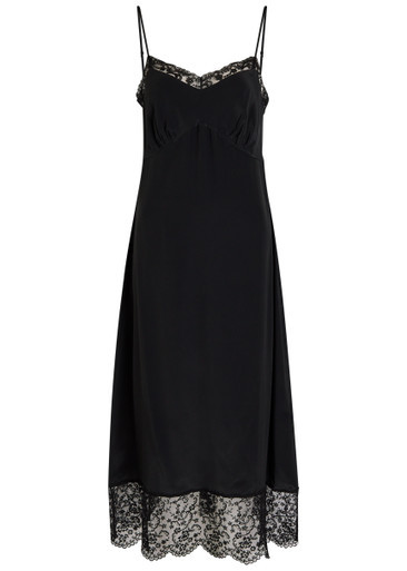 Lace-trimmed crepe-de-chine midi dress | Harvey Nichols