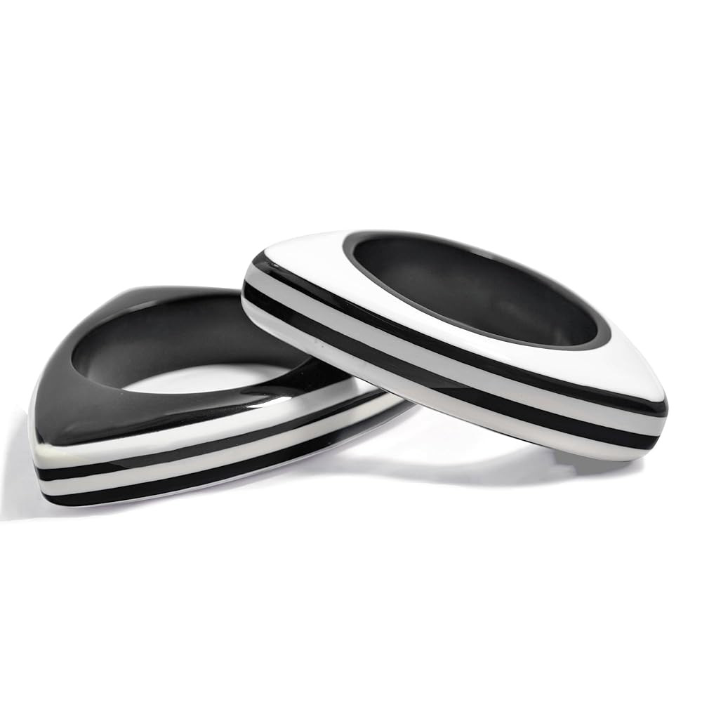 Pure Hands Resin Bangle Bracelet for Women – Black and White Triangular Handmade Cuff | Abstrac... | Amazon (US)