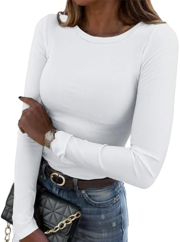 Zeagoo Womens Long Sleeve Stretch Crewneck Ribbed T-Shirt Fitted Casual Basic Tops 3 Pack | Amazon (CA)