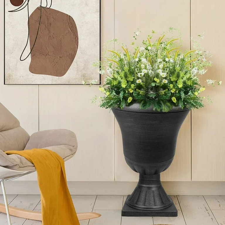 WORTH 22 inch Urn Planter,Black Front Door Planters Outdoor Set of 2, Plastic Round Planter, Clas... | Walmart (US)