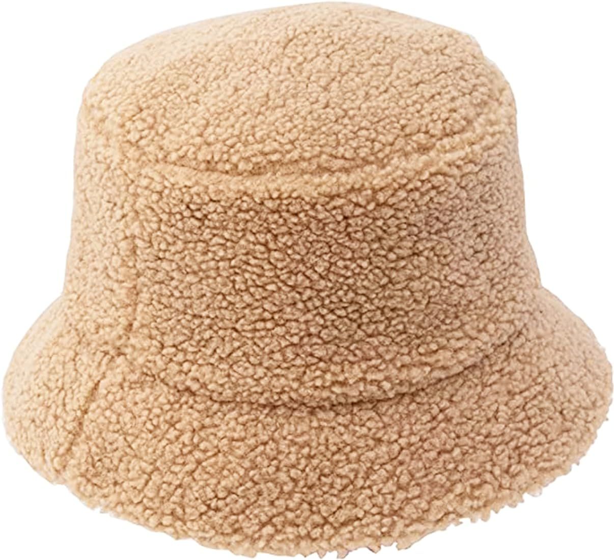 GuanGu Winter Fuzzy Bucket Hat Women Men Warm Teddy Lamb Wool Fisherman Hats(Beige Lamb Wool) at ... | Amazon (US)