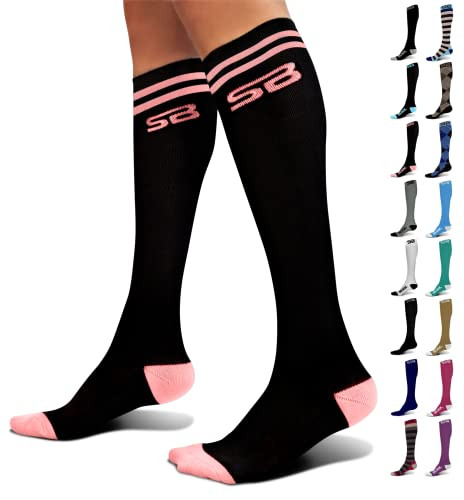SB SOX Compression Socks (20-30mmHg) for Men & Women – Best Striped/Fun Compression Socks for All Day Wear! (Black/Pink, X-Large) | Amazon (US)