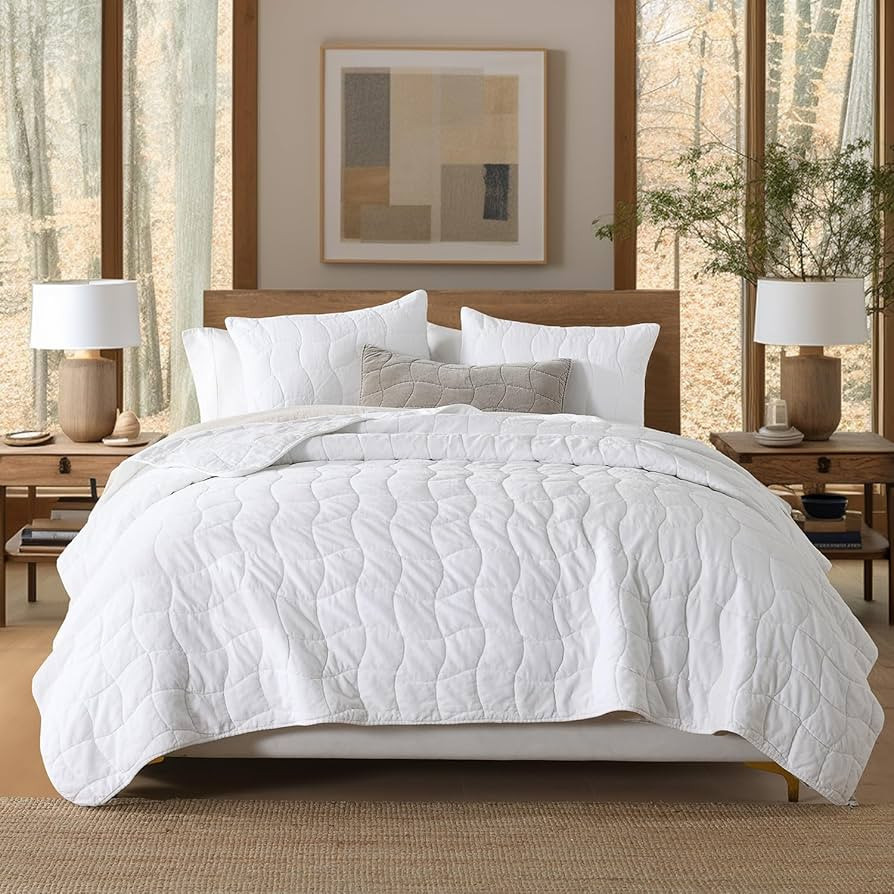 HORIMOTE HOME Cotton Quilt King, White Stone-Washed Velvet Comforter 3-Pieces Oversized King Cott... | Amazon (US)