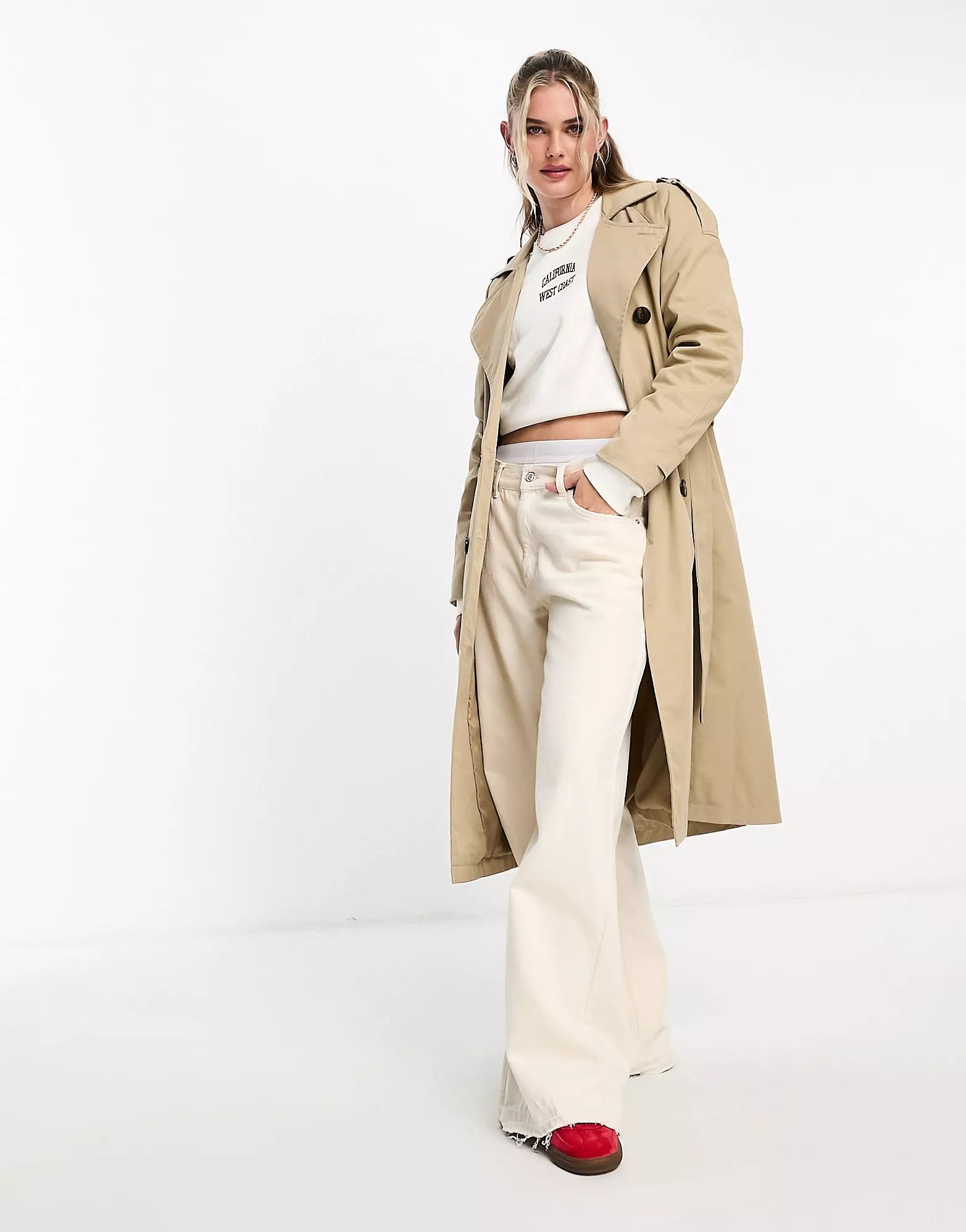 Pull&Bear belted trench coat in camel | ASOS | ASOS (Global)
