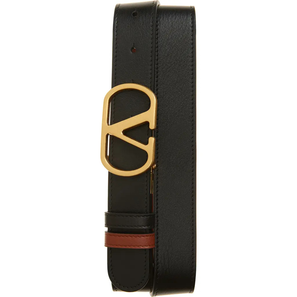 Valentino VLOGO Buckle Reversible Leather Belt in Black/Camel at Nordstrom, Size 95 | Nordstrom