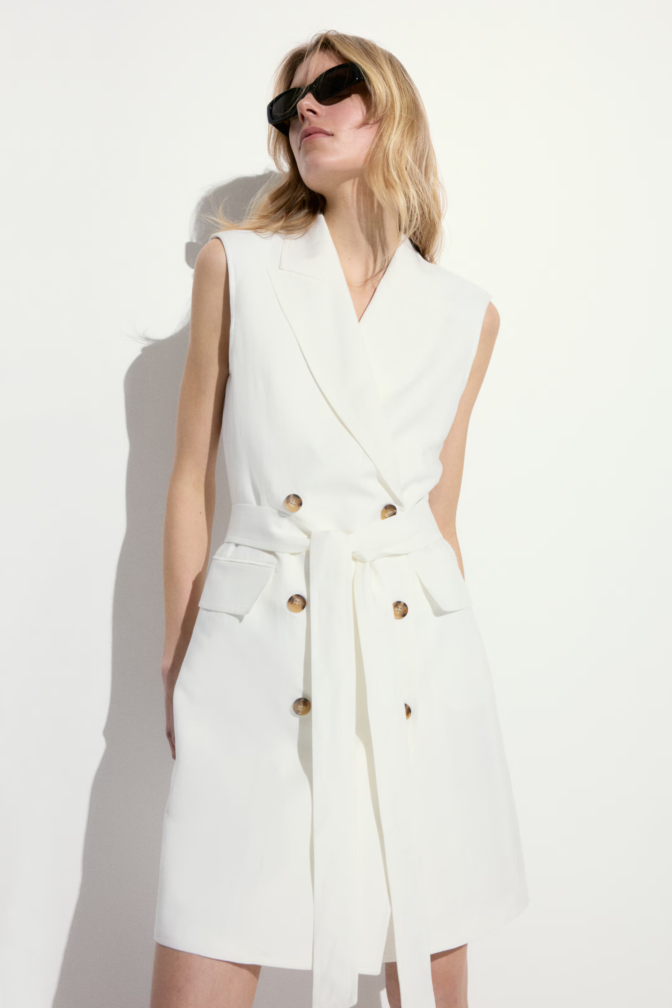 Linen-blend Jacket Dress - White - Ladies | H&M US | H&M (US + CA)