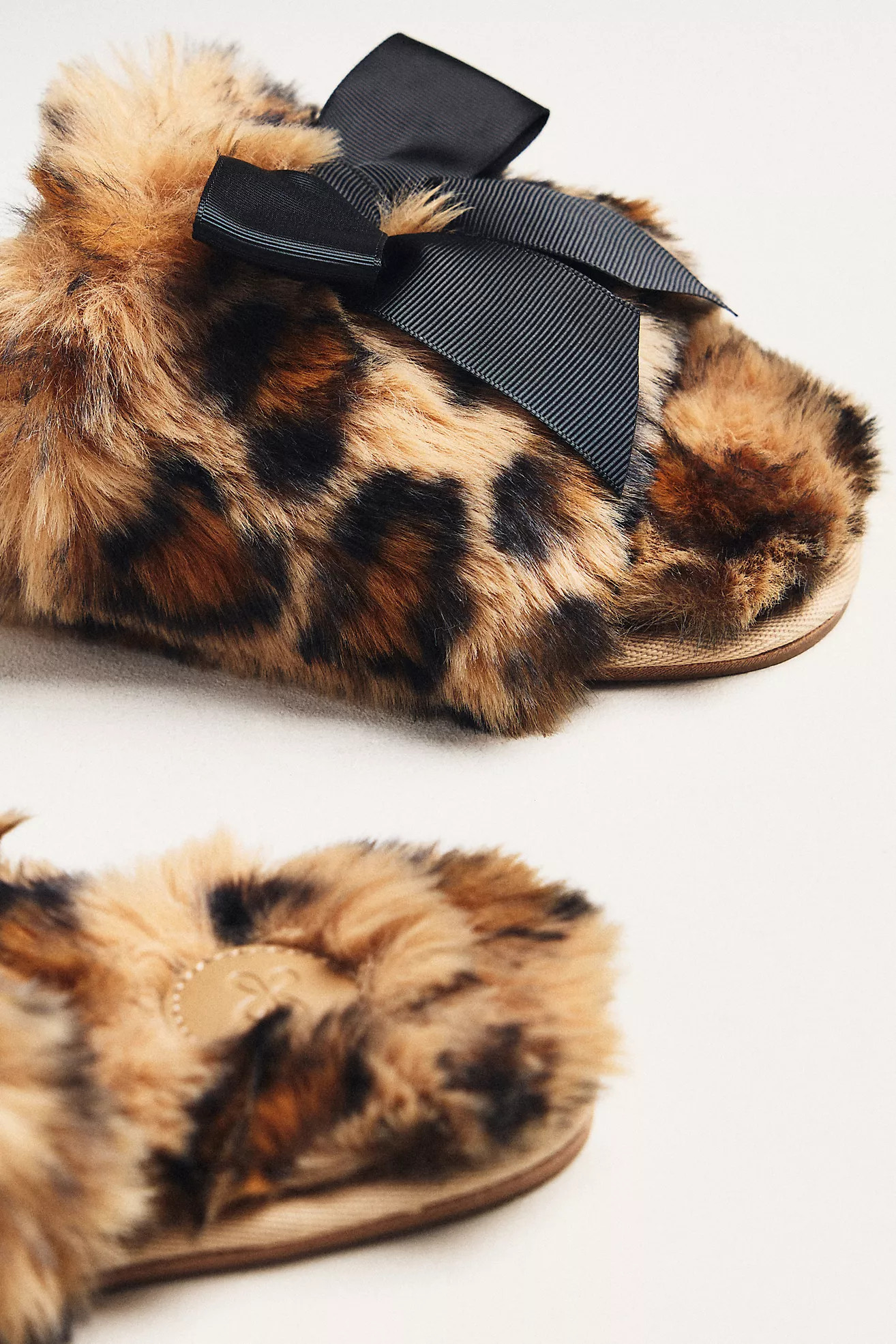 Maeve Faux-Fur Open-Toe Bow Slippers | Anthropologie (US)