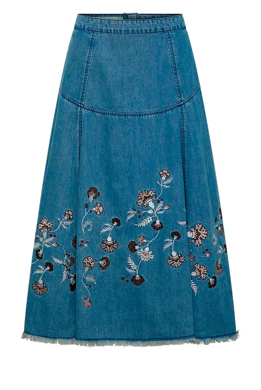 Paisley Border Circle Skirt in Mid Blue | Bohemian Traders