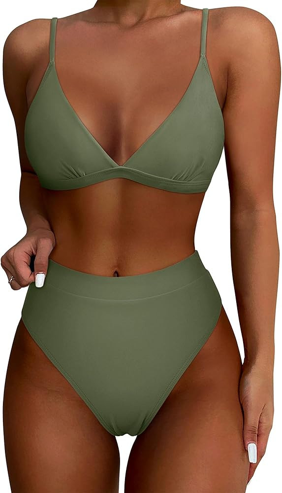 SUUKSESS Women High Waisted High Cut Bikini Set Sexy Triangle Two Piece Swimsuits | Amazon (US)