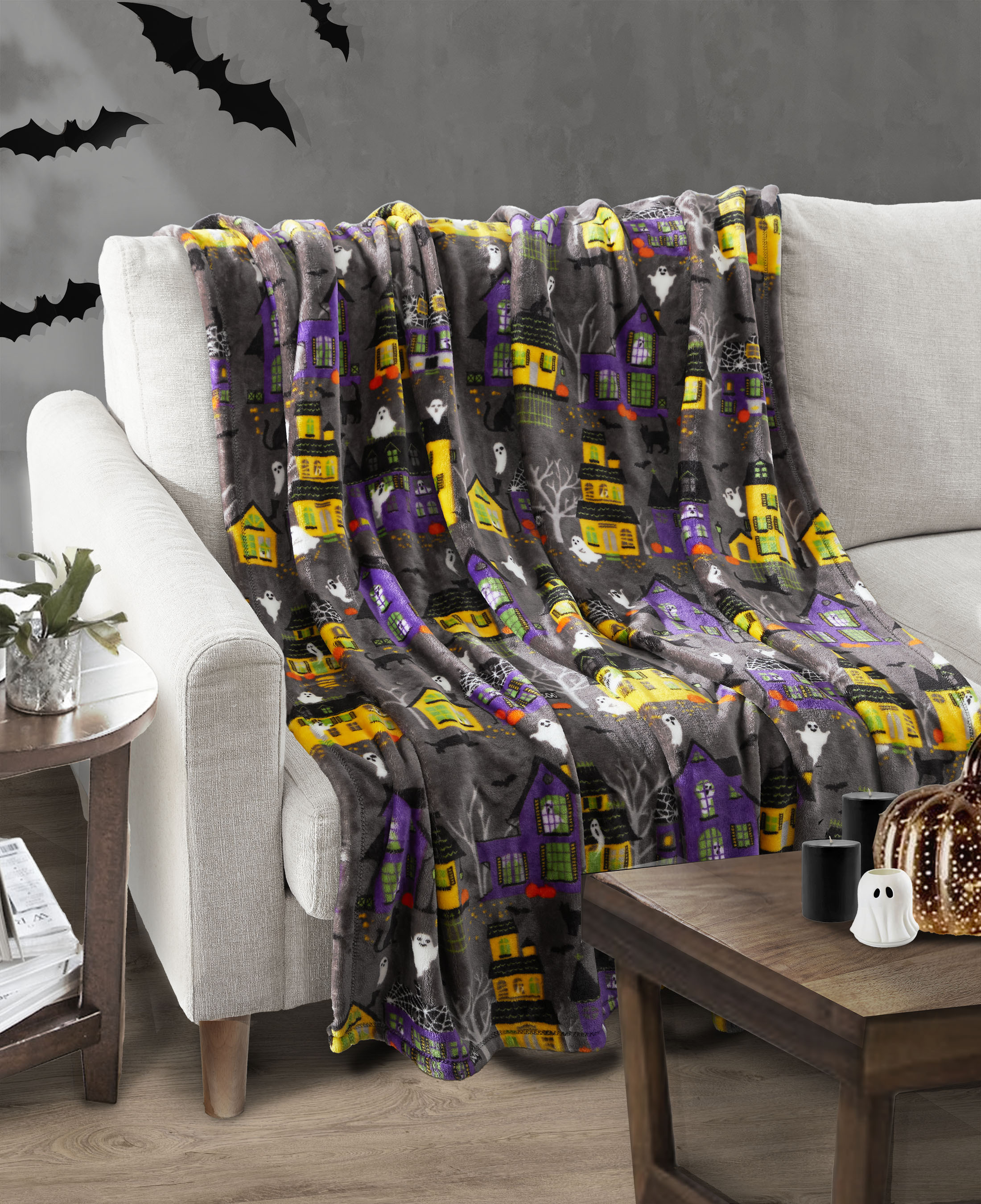 Way To Celebrate, Halloween Houses Throw Blanket, Grey, 50"x60" | Walmart (US)