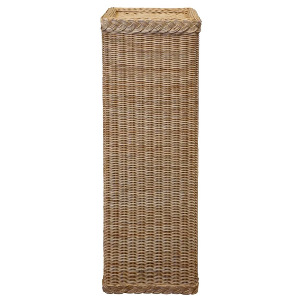 Cailee Coastal Beach Natural Handwoven Faux Rattan Outdoor Plinth Pedestal - 43 | Kathy Kuo Home