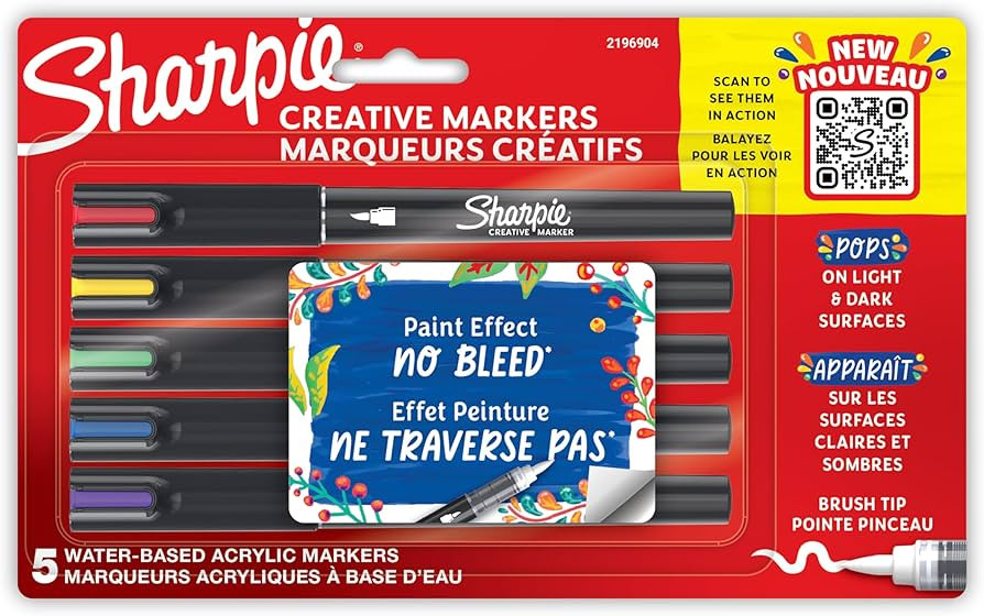 SHARPIE Creative Acrylic Markers, Assorted Colors, Brush Tip, Water-Based, 5 Count Set, Perfect f... | Amazon (US)