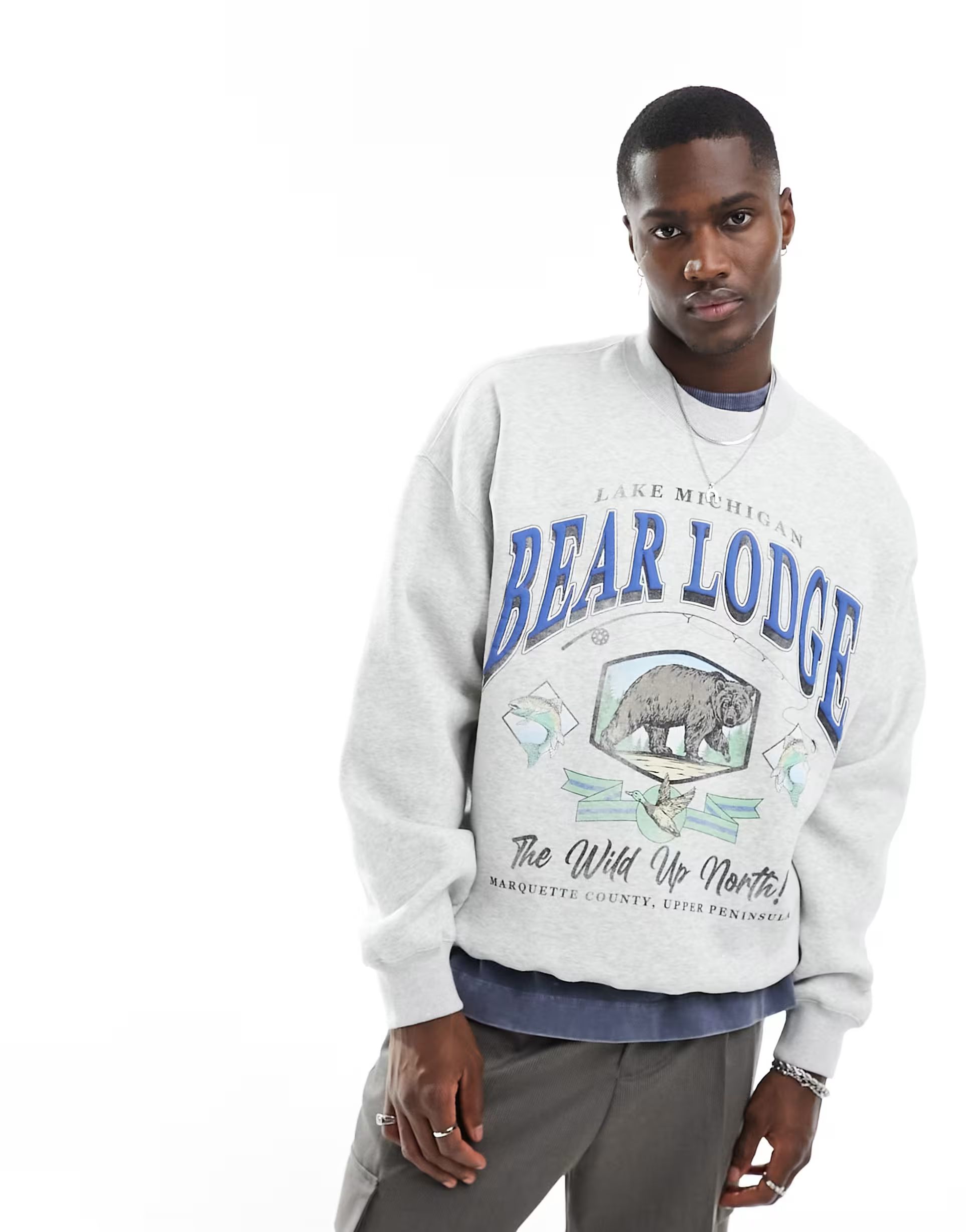 Abercrombie & Fitch Bear Lodge printed destination sweatshirt in grey marl | ASOS (Global)