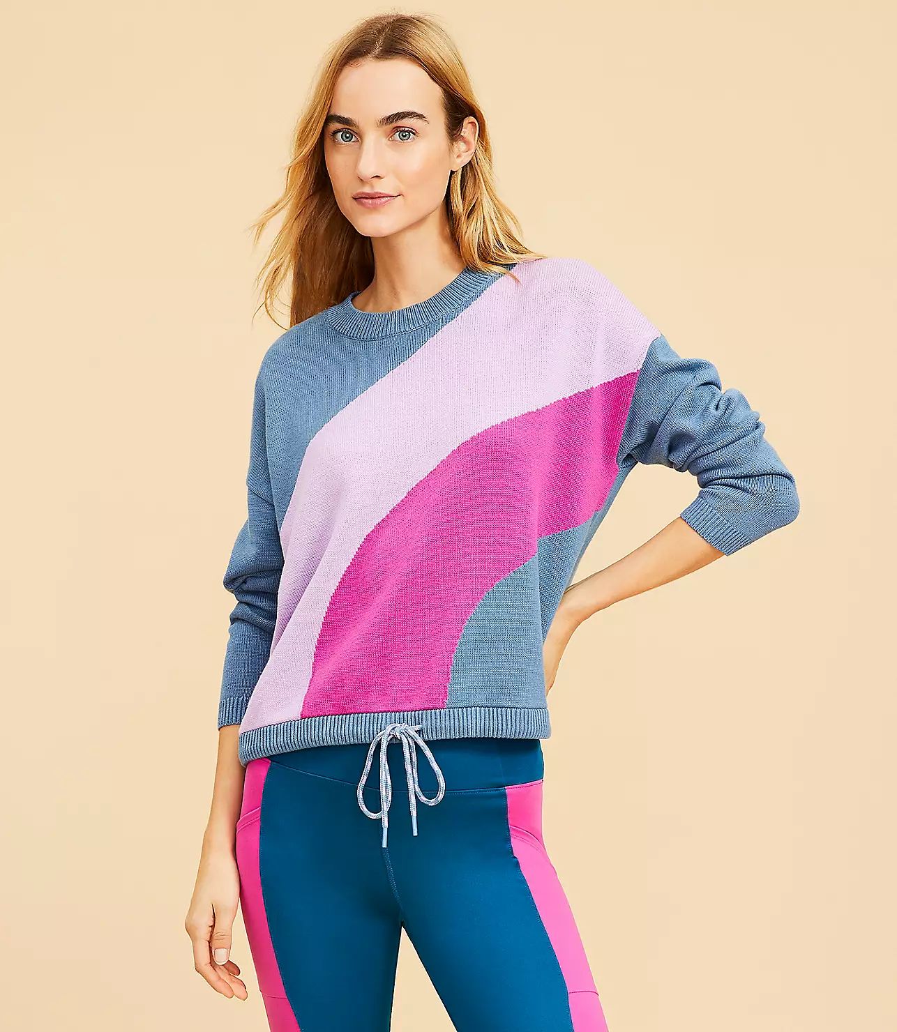 Lou & Grey Wavy Colorblock Drawstring Sweater | LOFT