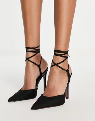 ASOS DESIGN Prize tie leg high heeled shoes in black | ASOS (Global)