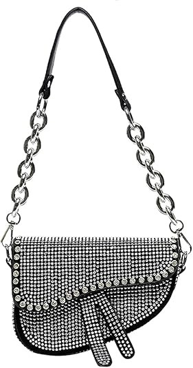 Women Studded Saddle Shoulder Bag Shining Rhinestone Clutch Purse Underarm Handbag Satchel Rivet ... | Amazon (US)