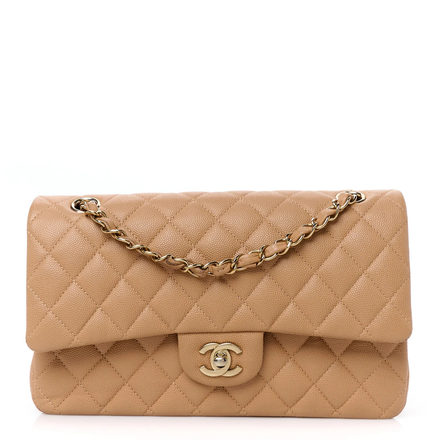 Caviar Quilted Medium Double Flap Dark Beige | FASHIONPHILE (US)