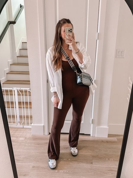 Aerie outfit on sale - 40% off! This is the best cozy mom outfit for the holidays! Tts L long jumpsuit, L shirt, 9 sneaker  

#LTKmidsize #LTKGiftGuide #LTKHoliday