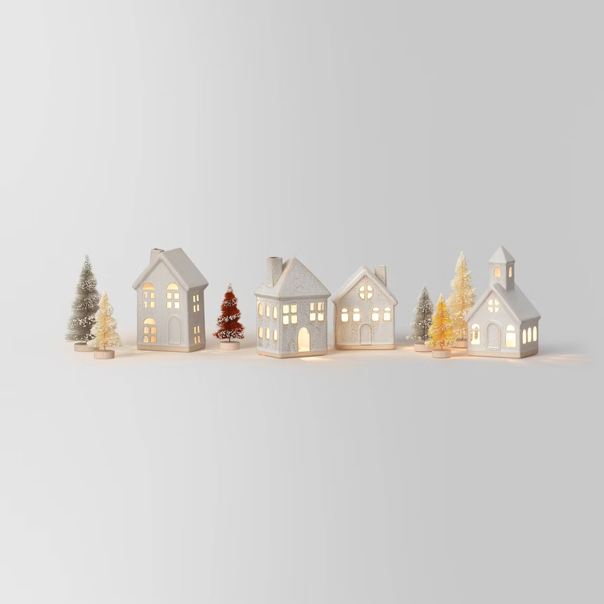 10pc Battery Operated Ceramic Christmas Village Set with Bottle Brush Trees - Wondershop™ White... | Target