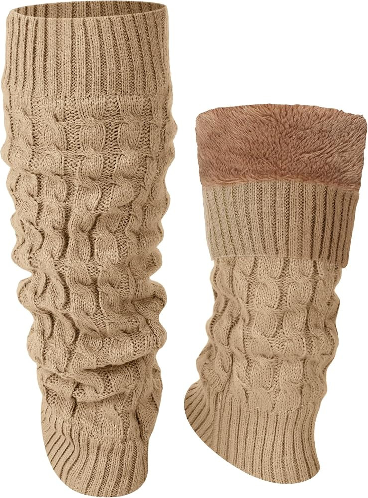 Shihanee Winter Fleece Lined Leg Warmers for Women Knit Long Leg Warmers Warm Fleece Lined Boot S... | Amazon (US)