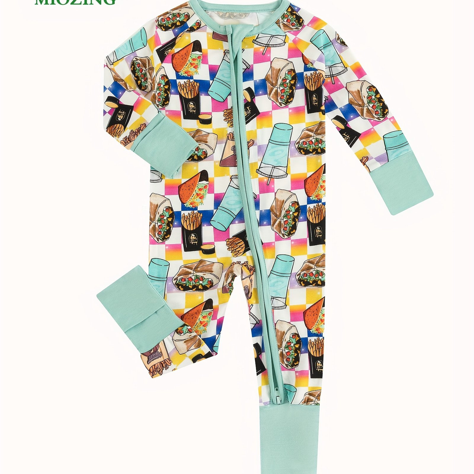 Bamboo Fiber Long-sleeve Zip-up Romper With Beverage Pattern - Stretchy, Machine Washable Outfit ... | Temu Affiliate Program