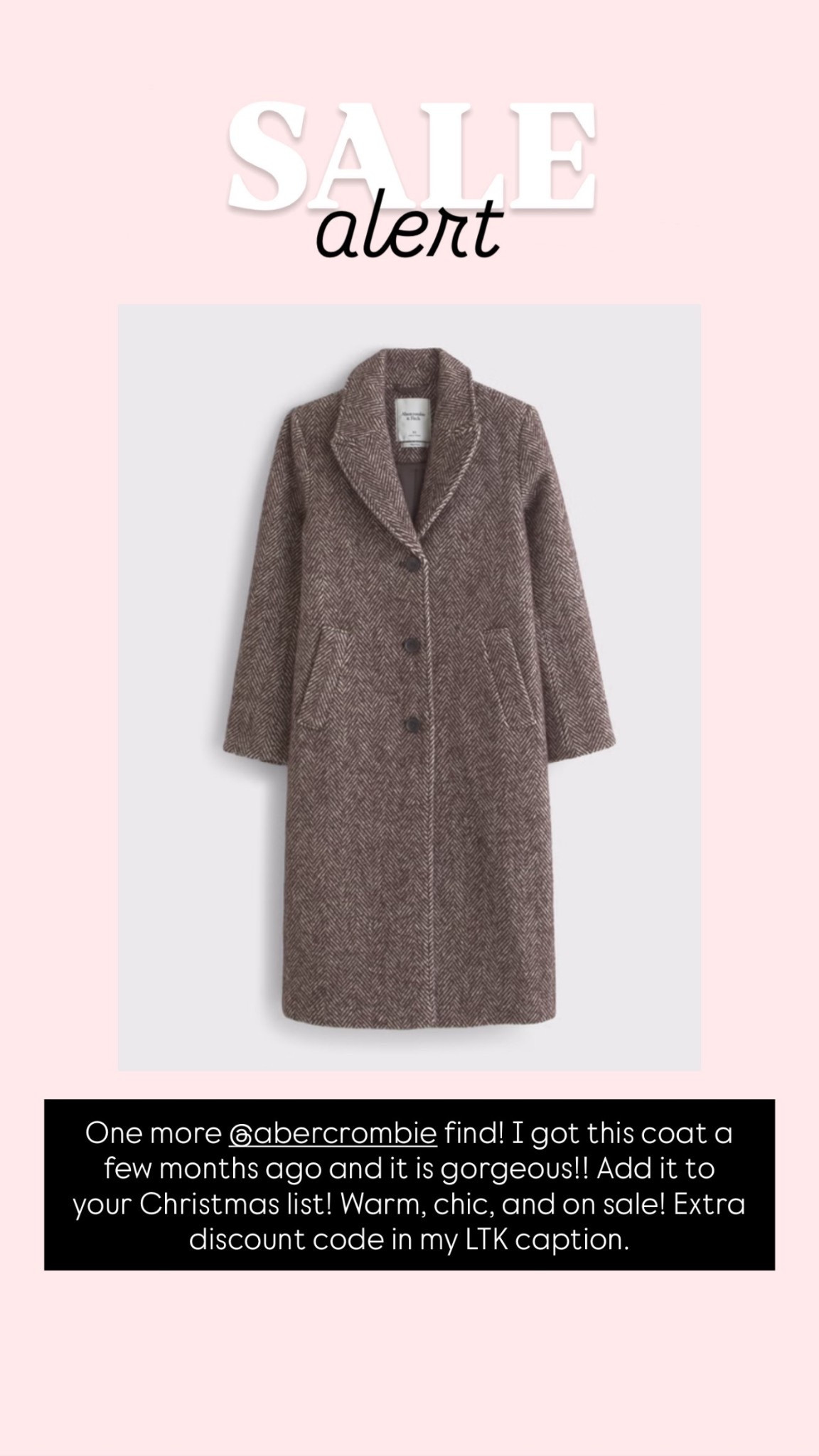 Abercrombie coat
Size small petite
Use code CYBERAF for extra 15% off 

#LTKBump #LTKCyberWeek #LTKGiftGuide