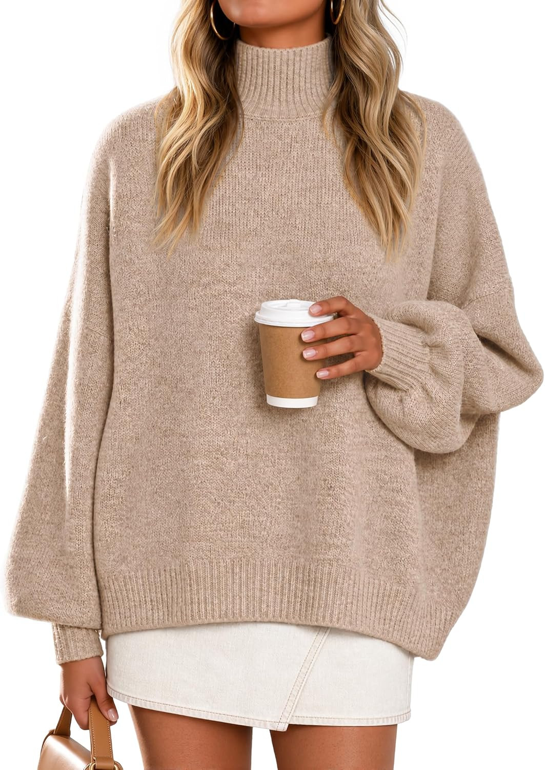 ZESICA Women's Fall Winter Long Sleeve Turtleneck Oversized Sweaters | Amazon (US)