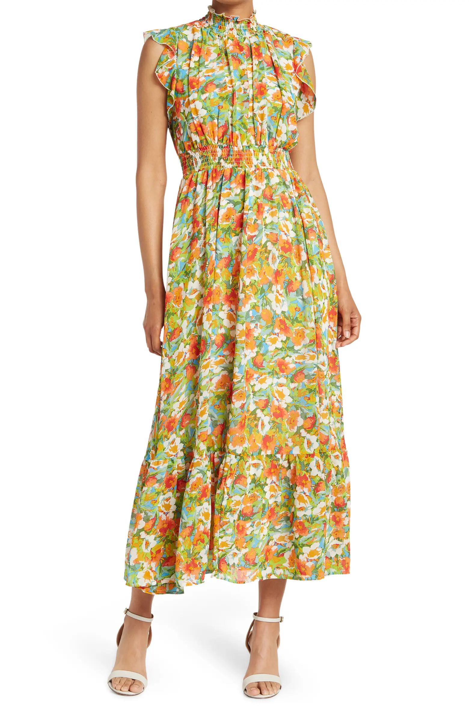 Smocked Mock Neck Tiered Maxi Dress | Nordstrom Rack