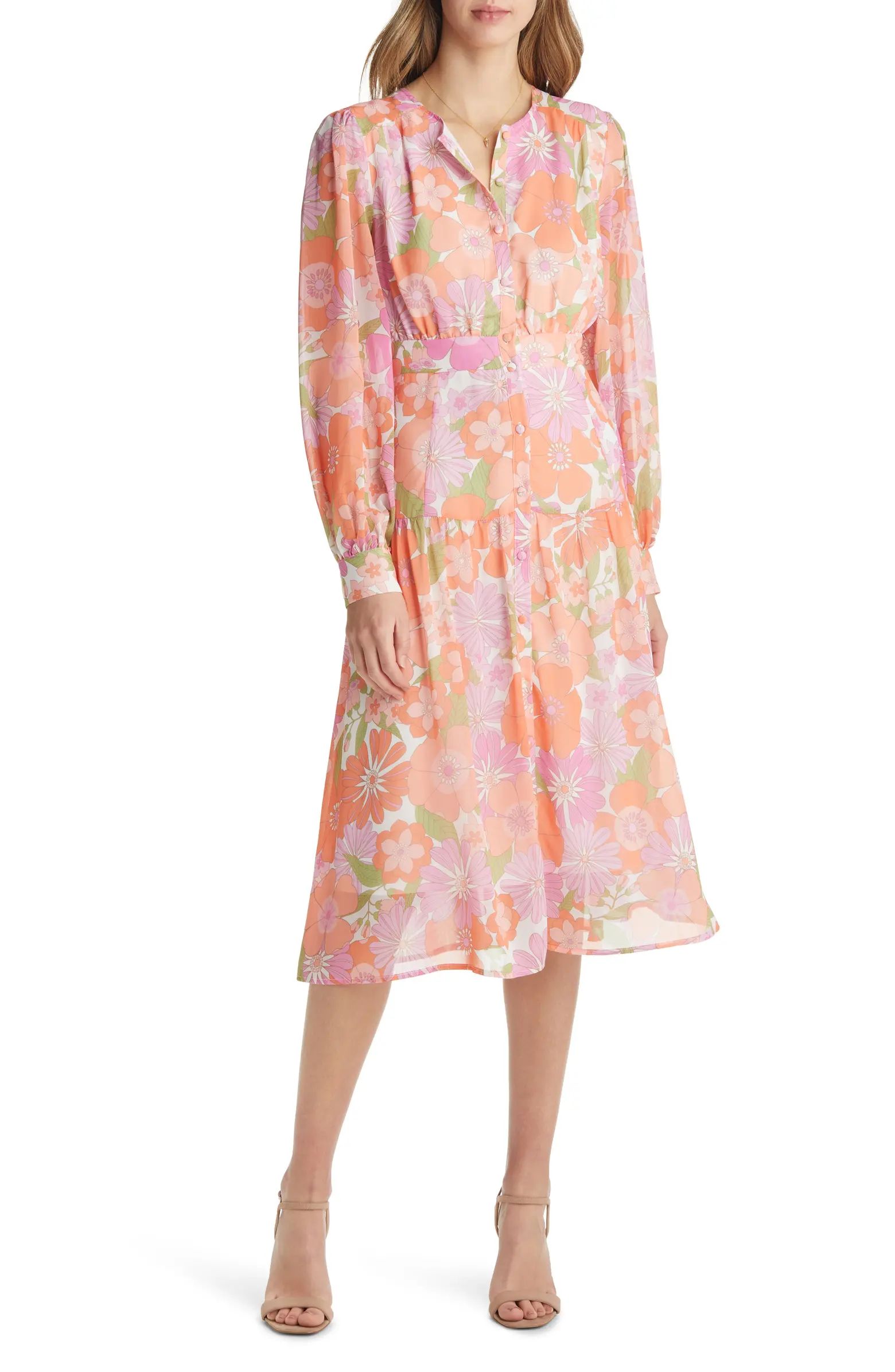 VICI Collection Floral Chiffon Button-Down Midi Dress | Nordstrom | Nordstrom