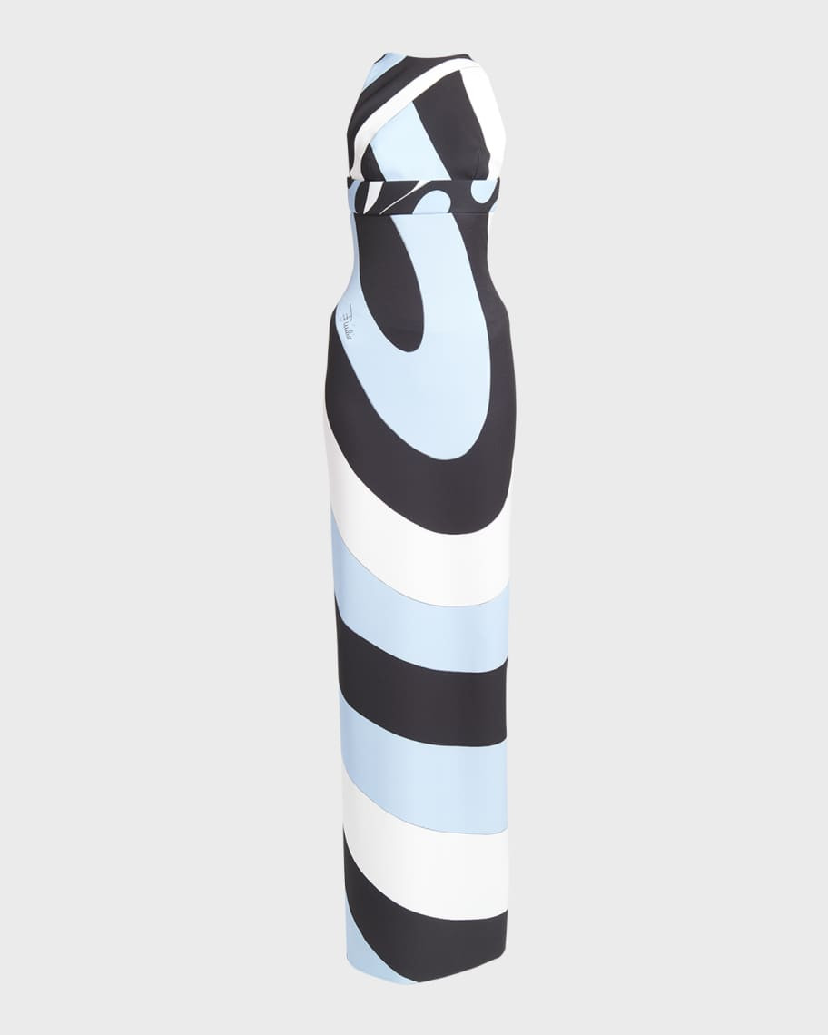 Emilio Pucci Abstract-Print Open-Back Sleeveless Maxi Dress | Neiman Marcus