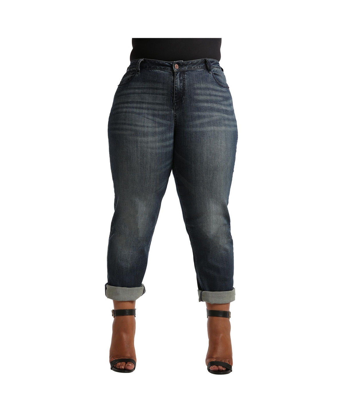 Poetic Justice Plus Size Curvy-Fit Rolled Cuff Boyfriend Jeans - Blue whisker | Macy's