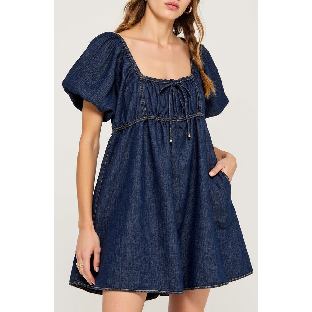 Modenaire Puff Sleeve Denim Mini Dress at Nordstrom, Size Small | Nordstrom