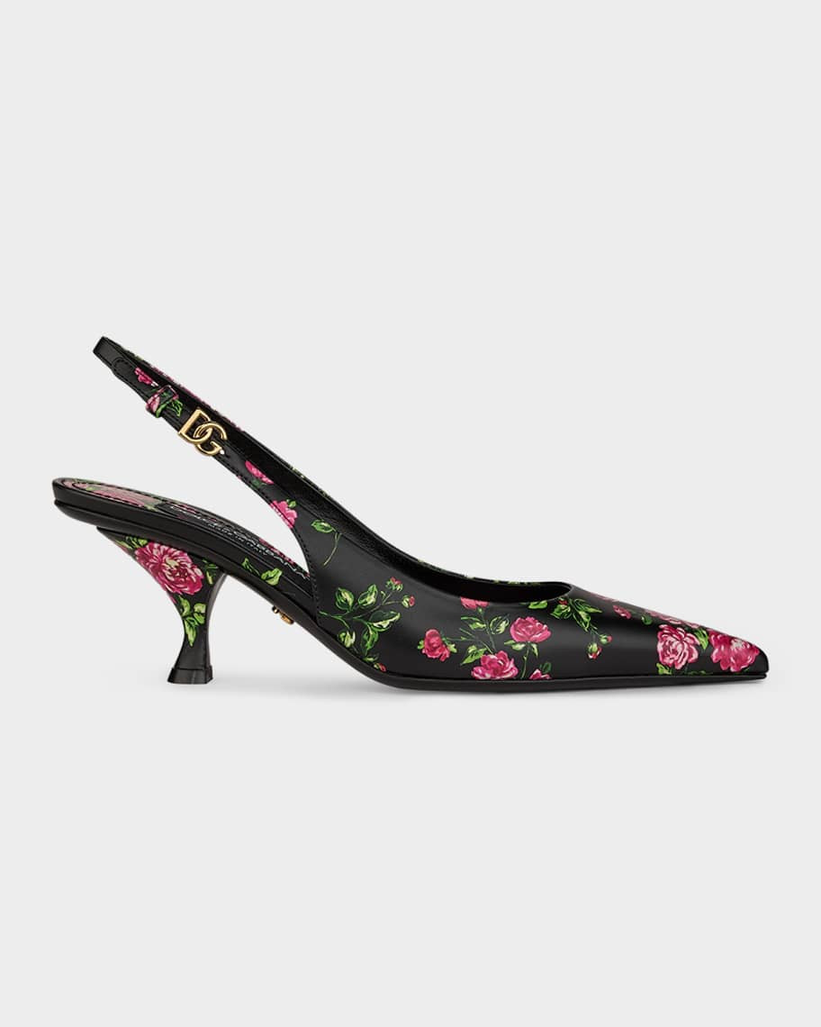 Dolce&Gabbana 60mm Cutout DG Floral Leather Mule Sandals | Neiman Marcus